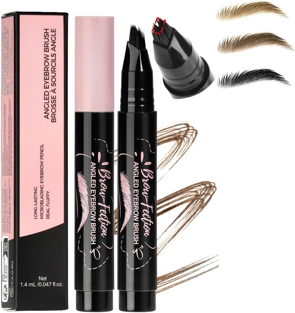 Microblading Eyebrow Pen - Waterproof Liquid Eyebrow Pencil with Square Angled Brush, Natural Hair-Like Strokes, Long-Lasting Smudge Proof Brow Makeup for Women & Girls (01 BROWN)