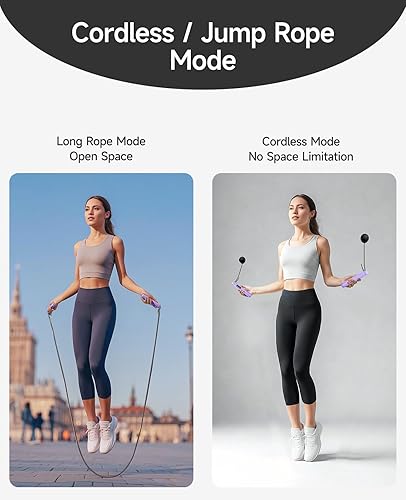 Miniatura 3 de ACHDOFITS 2-in-1 Jump Rope Weighted & Cordless for Home, Real Rope for Outdoor - Smart LED Counter, Adjustable & Rechargeable for Adult Cardio