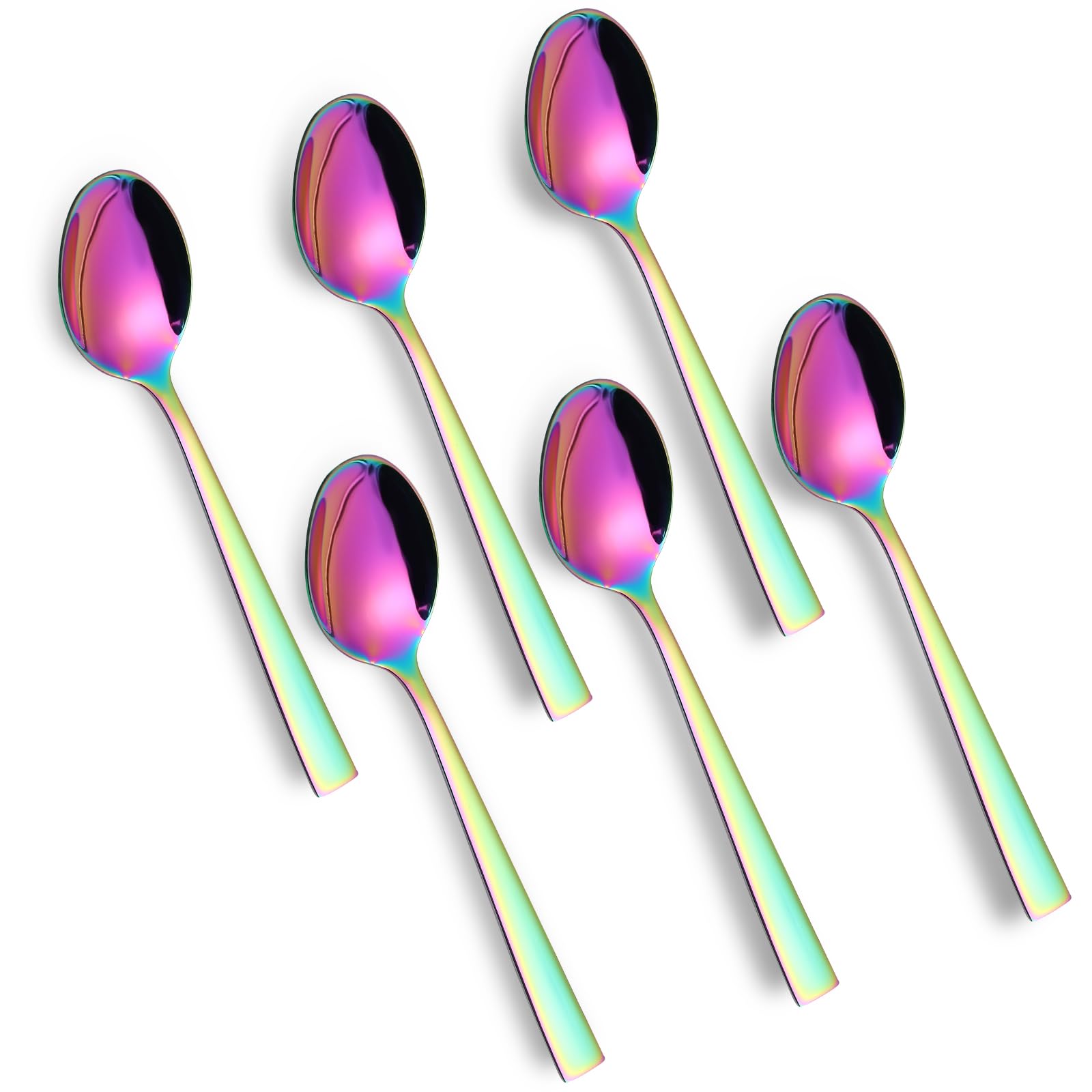 Kaffeelöffel, Kucensi Edelstahl Teelöffel Dessertlöffel 6 Stück Set, Kleiner Löffel für Zuhause, Restaurant, Küche, Glatte Kante & Hochglanzpoliert, Spülmaschinenfest (14cm,Regenbogen)