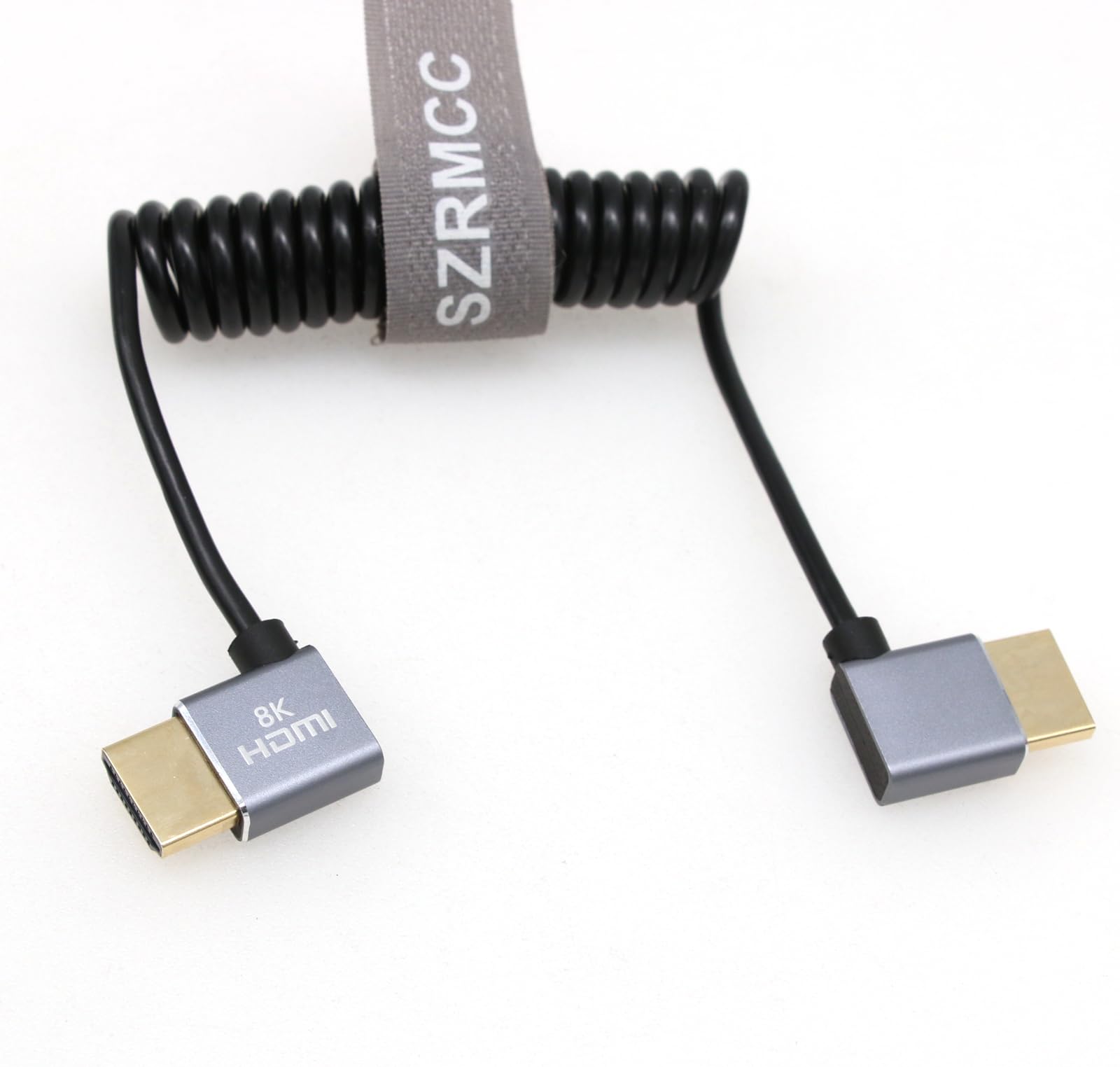 SZRMCC 8k 2.1 HDMI to HDMI Ultra High Speed Coiled Braided Cable for Z Cam E2 Sony FX6 FX9 Canon EOS C70 C300 Portkeys BM5 Atomos Ninjav V Shogun Monitor Left Right Angle - Image 4