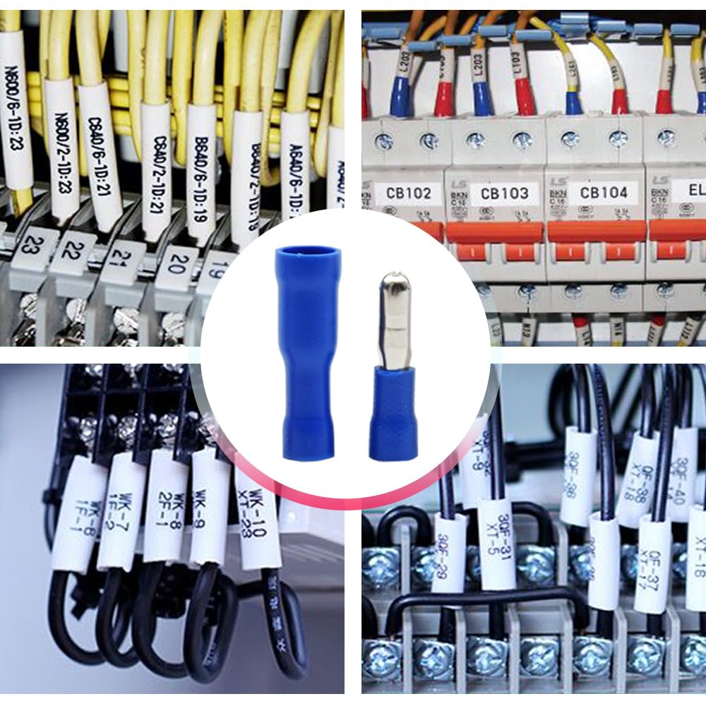 100 Pezzi Connettori Elettrici Terminali a Crimpare Connettori per cavi elettrici a Testa a Proiettile – Per Cavi Da 1,5 – 2,5 mm² (Blu/YPZL)