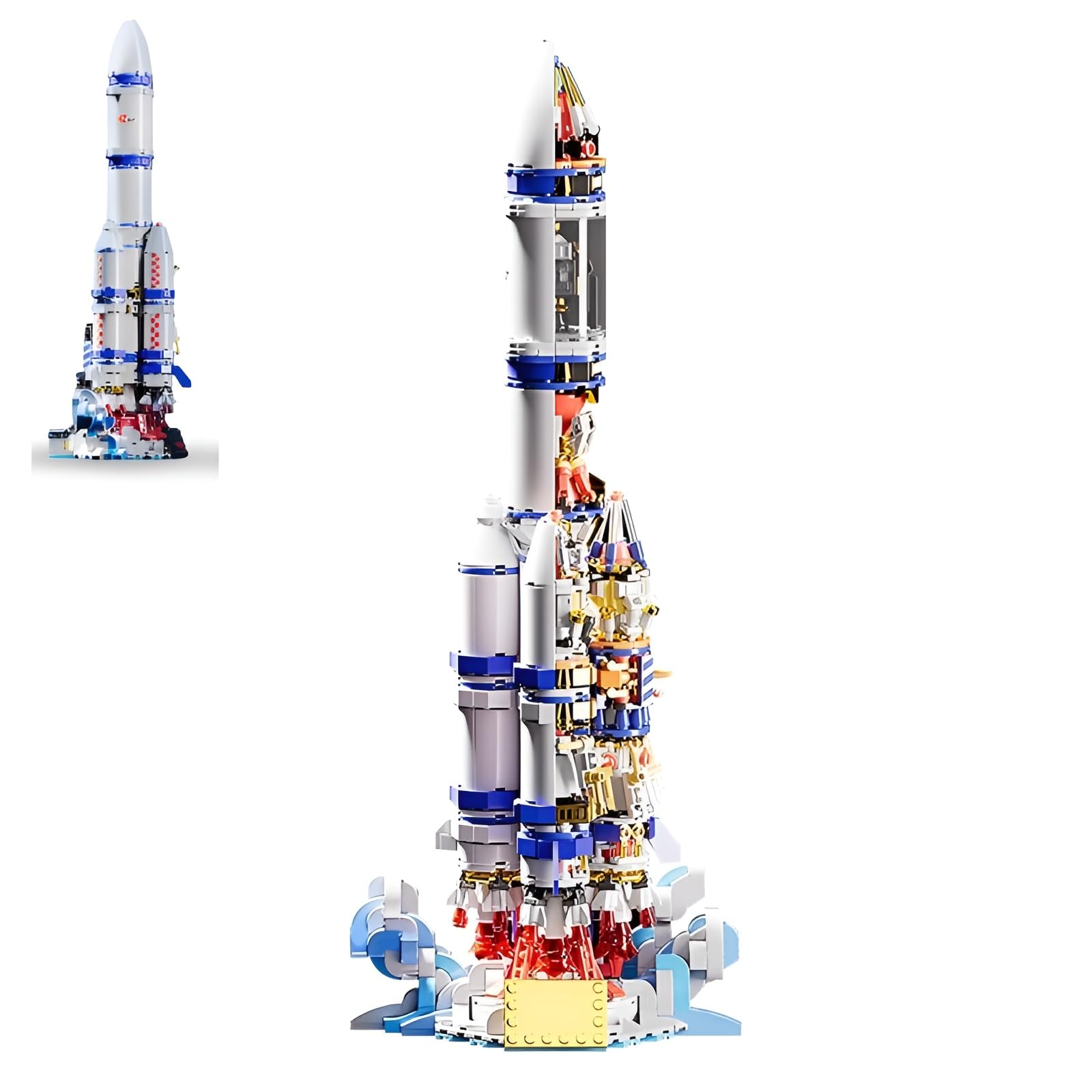 Weltraum Raketen Bausteine, 1099 Teile Raumschiff Raketen Bauspielzeug mit Startständer, Sammelbares Weltraumforschung Bausatz Modell Spielzeug, Geschenk für Erwachsene
