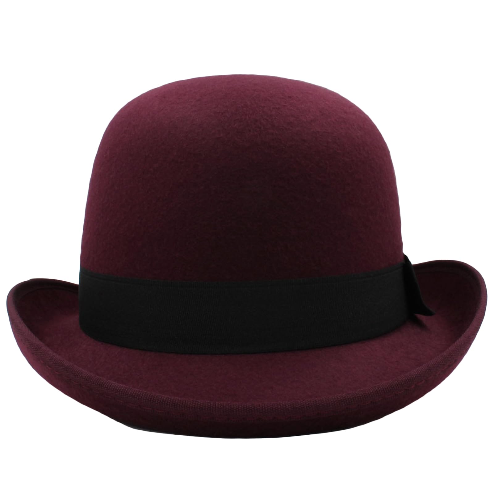 Felt Bowler Hat for Men Women Wool Felt Material Solid Satin Band Classic Derby Hat Fedora Party Costume Hat Accessories (Coral Red, ONE Size)