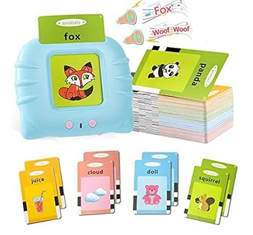 Camin Talking Cognitive_Skills Flash Card Learning Device Toy Early Learning 224 Words Sounds Music Playing Game - USB Rechargeable for Kids (1-6 Years) Toddlers Preschool Education (Random Color) - image, photos