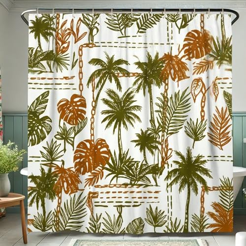 Rideau de douche palmier et monstera bohème 183x183 cm - 5