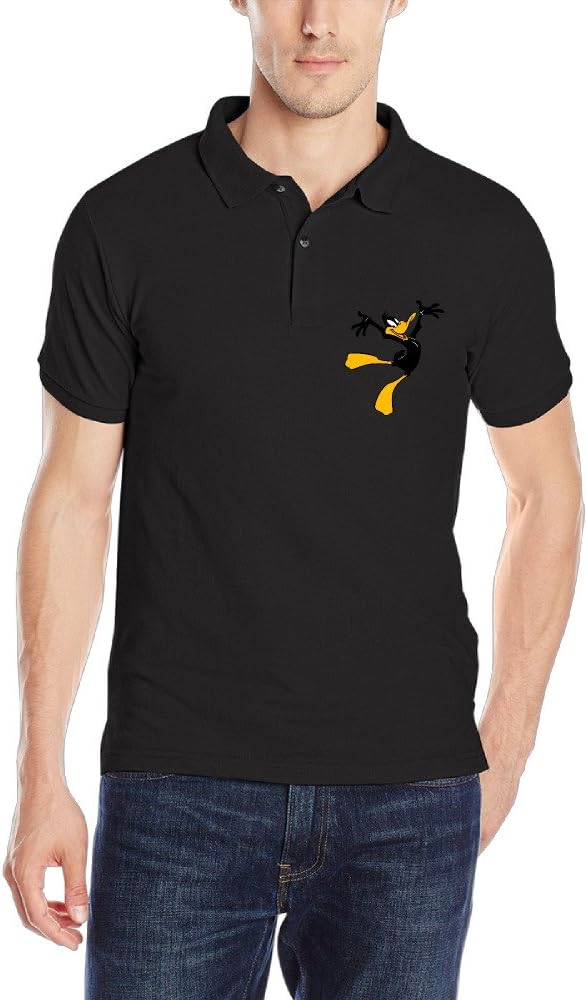 Quasi Men's Daffy Duck 3 Short Sleeve Cotton Polo T Shirts for Men Size L US Black