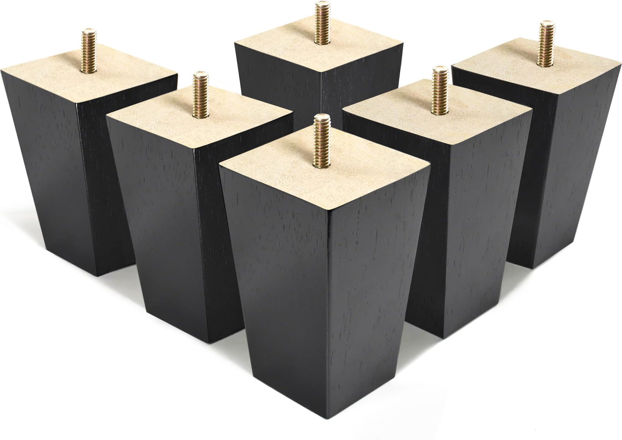 AORYVIC Wood Furniture Legs 4 inch Black Couch Legs Set of 6, Ottoman Sofa Replacement Legs for Futon, Sectional, Dresser, Recliner, Nightstand
