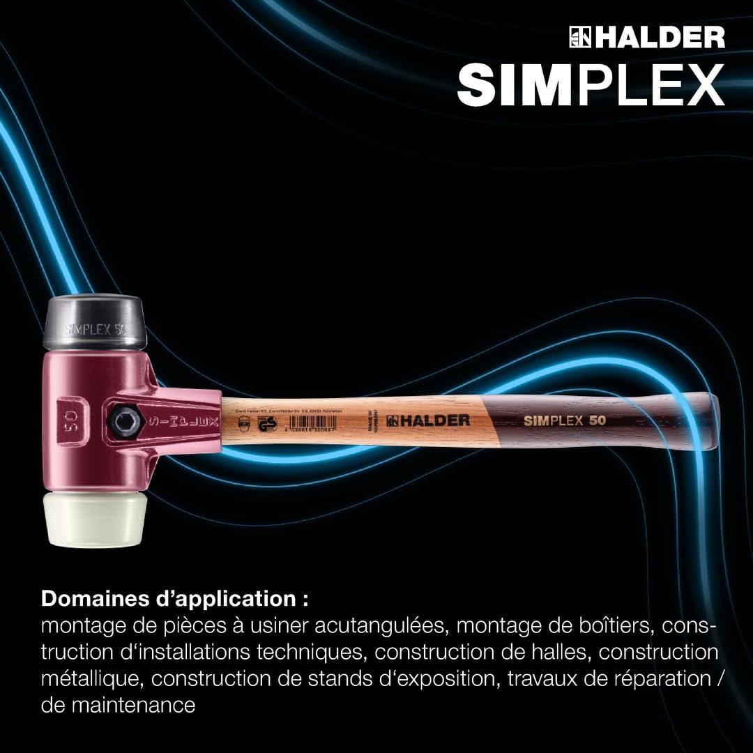 Maillet SIMPLEX, Caoutchouc chargé/nylon; avec boîtier en fonte malléable et manche en bois | D=60 mm | 3028.060