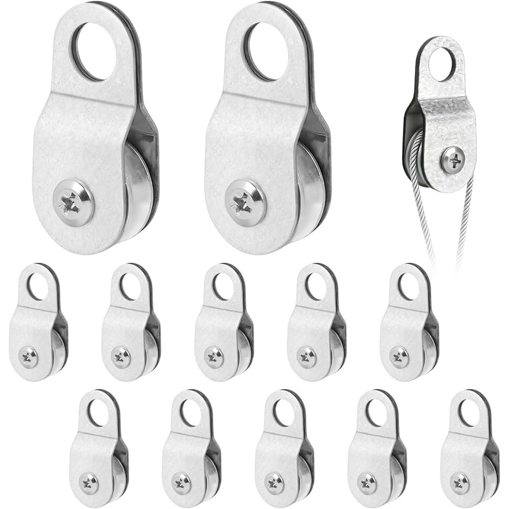 Oewwthy Pulleys(12 Pack) for Rope Applications-Pulley Assembly Featuring 2 Ball Bearings, for 6 mm Rope Compatibility, 50 Kg Load Capacity