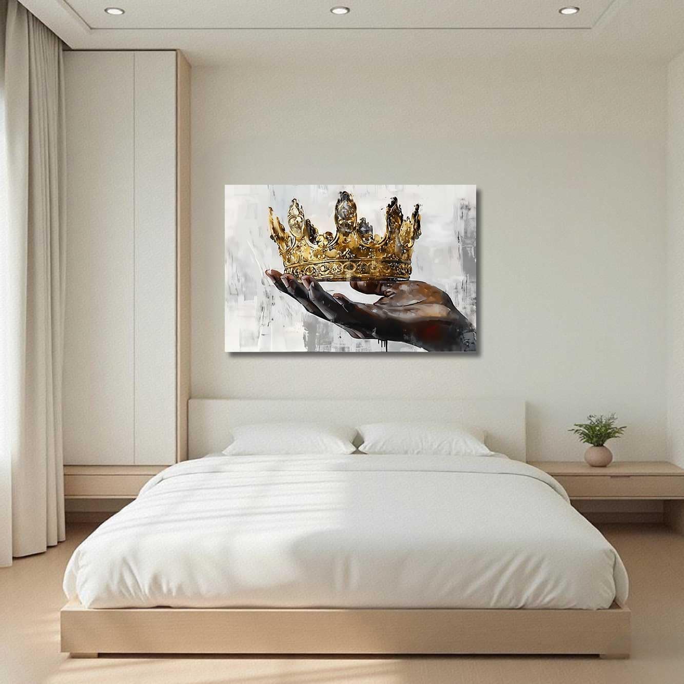 BJYCHG Black Gold Crown Wall Art Black King and Queen Pictures African American Canvas Paintings Abstract Afro King Poster Prints for Large Office Bedroom Decor Framed (Gray, (12L x 18W))