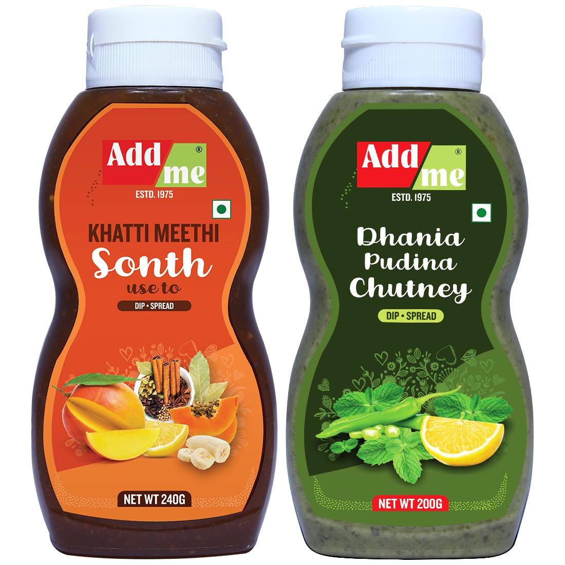 Add me Khatti Meethi Sonth Chutney 240gm + Dhania Pudina Chutney 200gm (Pack of 2) | Natural & Flavorful Sauce | Coriander Pudina Sauce & imli Ki Chutney 440 grams Total (B089MCNXP3) Amazon Price History, Amazon Price Tracker