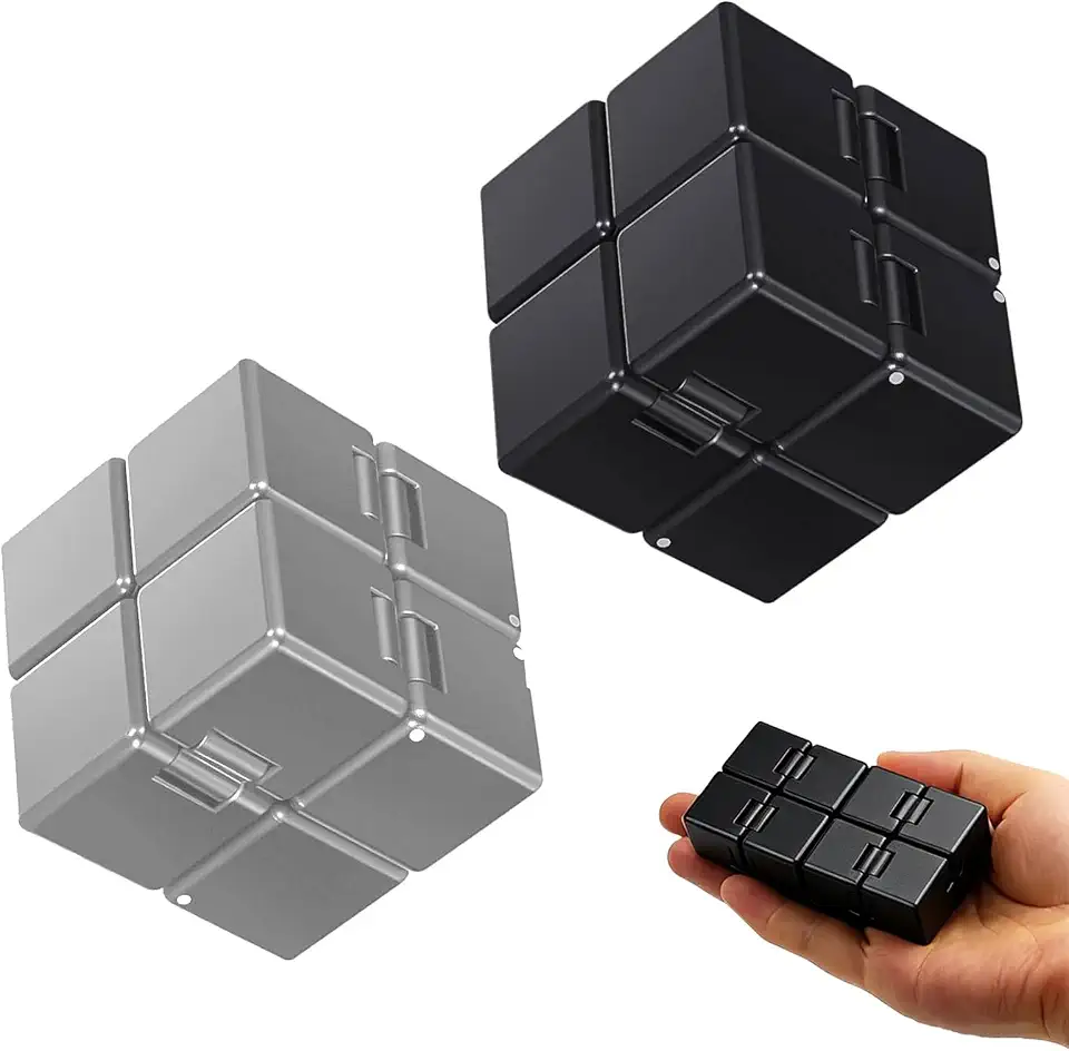 2-Pack Infinity Cube Fidget Toy,Sensory Tool Fidgeting Game for ADD,ADHD, OCD,Cool Mini Gadget Best for Stress Relief,Light on The Fingers,Perfect Sensory Gift for Kids,Teens and Adults(Black & Gray))