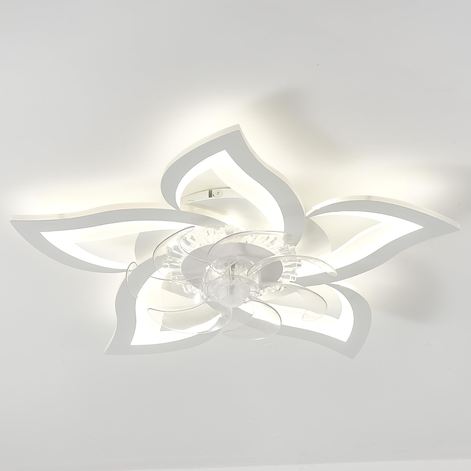 Photo 1 of Low-Profile Flush Mount Ceiling Fan with Lights, Modern Dimmable Ceiling Fan Light APP & Remote Control, Reversible Motor, 7 Blades Fan Lights for Kitchen Bedroom Living Room White