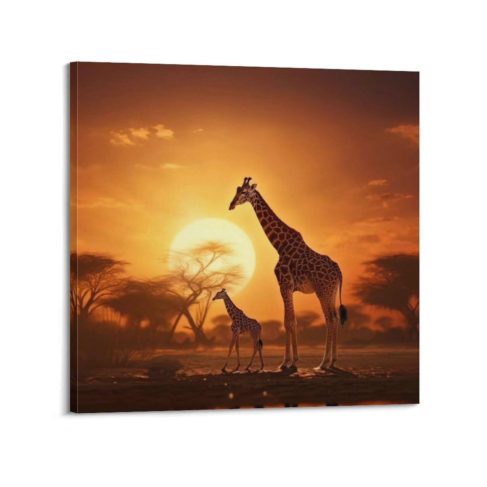 ZSZWHJ Animal Poster Giraffe And Its Cubs Poster Decorative Painting Canvas Wall Posters And Art Picture Print Modern Family Bedroom Decor Posters 24x24inch(60x60cm)