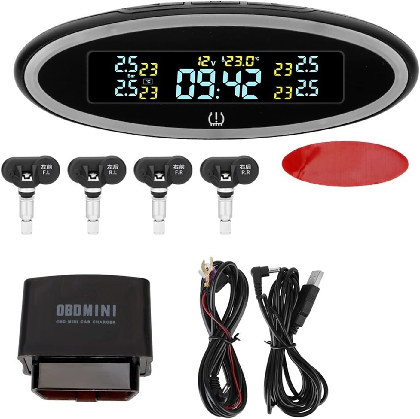 Ciśnienie w oponie USB ACC OBD. Mini Ładowarka System monitorowania ciśnienia w oponach Cyfrowy samochód 4 Czujniki Tpms. Światło atmosfery (Color : TS24-built-in)