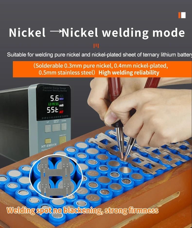 Heltecbms HT-SW01H performing Nickel to Nickel spot welding on a battery pack