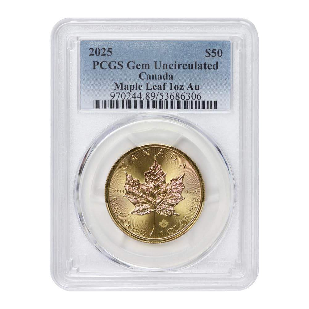 2025 1 oz Canadian Gold Maple Leaf Coin Gem Uncirculated $50 PCGS GemUnc