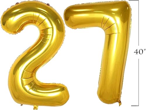 Miniatura 2 de Globo dorado de 40 pulgadas, gigante, número 27 años, globos gigantes de Mylar para fiesta de cumpleaños, boda, despedida de soltera, compromiso,