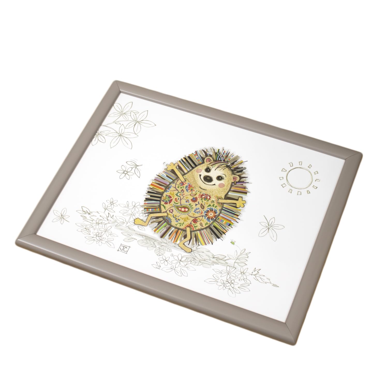 Darthome White, Grey Bug Art Hedgehog Lap Tray Cushioned Woodland Animal Serving Padded Dinner Bag