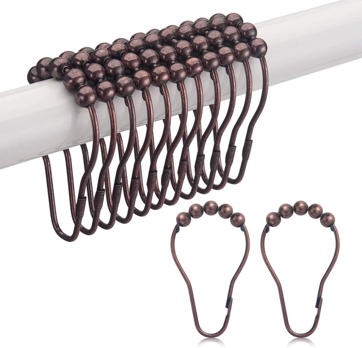 Titanker Stainless Steel Shower Curtain Hooks Rings, Rust Resistant Shower Curtain Hook Glide Smoothly Shower Hooks Rings for Bathroom Shower Rods Curtains, 12 PC, Bronze
