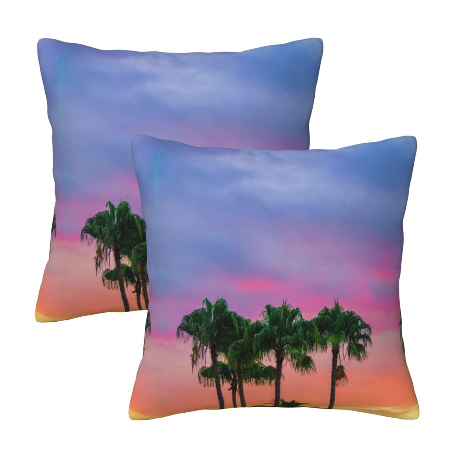 Kfjghhl Sunset Colorful Clouds Palm Tree Throw Pillow Covers Decorative Farmhouse Couch Pillow Case 4 Sizes Square Cushion Pillcase