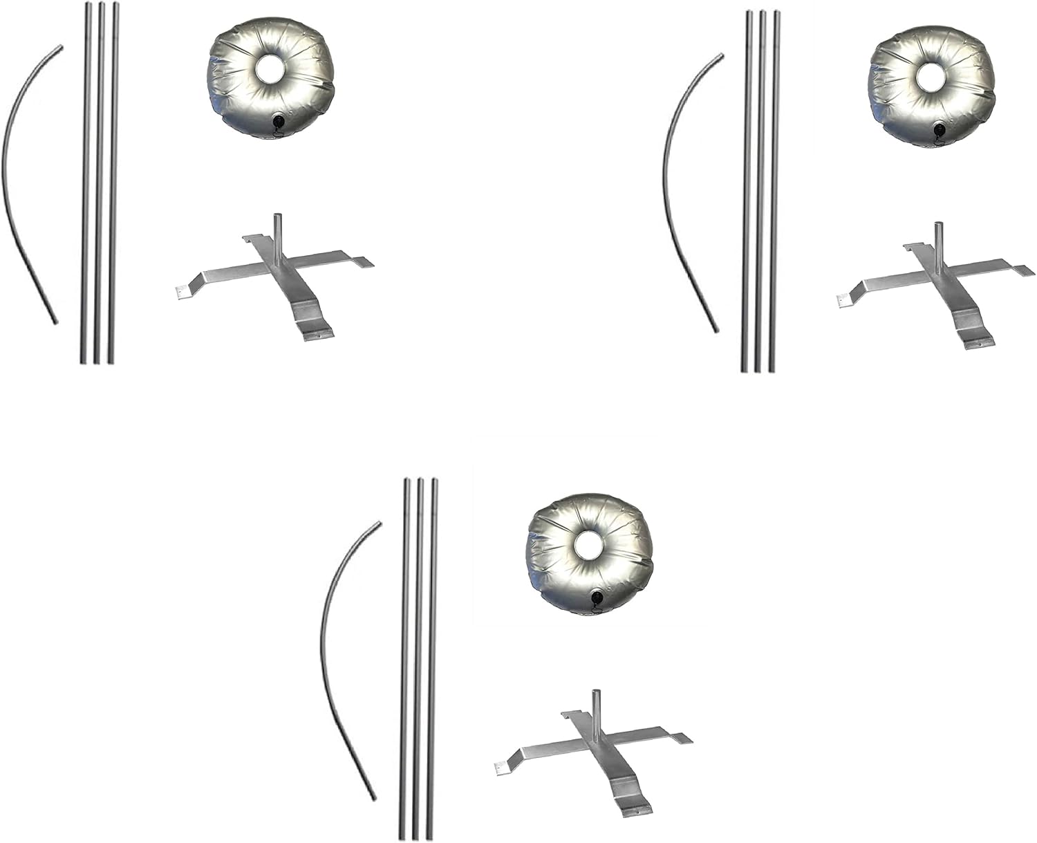 Global Advertising Solutions Feather Flag Telescoping Hardware 14ft Pre Curved Pole Kits with Cross-Base and Weight-Donut Hardware Only. (Pack 3)