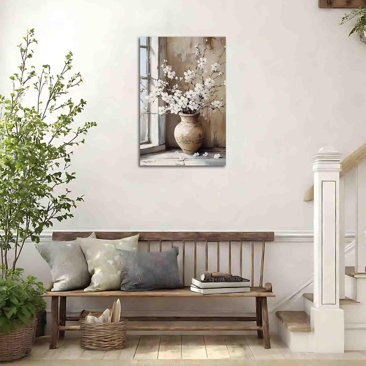 FOTRIC Neutral Botanical Pictures Wall Decor Flower Vase Wall Art Home Decor Botanical Wall Art Rustic Farmhouse Botanical Posters Flower Pictures Decor for Bathroom Bedroom Framed 20x30 inch