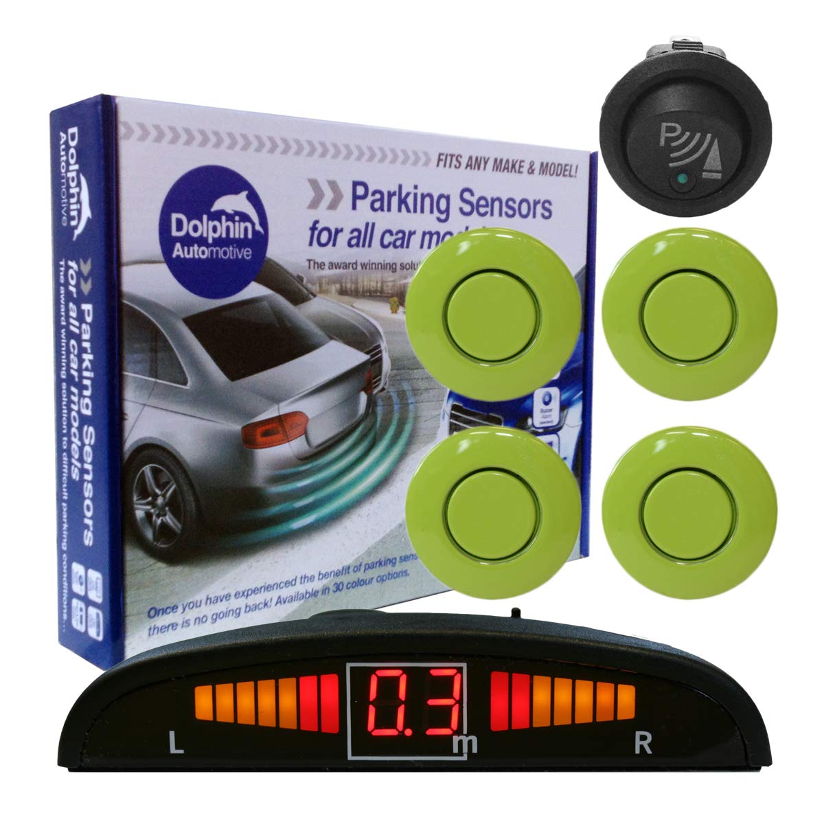Dolphin Automotive DPS450F Front Parking Sensors In 32 Colours 4 Ultrasonic Radar Sensors Kit Audio & Display Alert System Matt & Gloss Black +30 More Colours (Sea Blue) — view 9