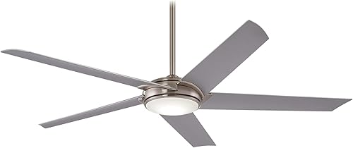 Ventilador de techo Minka-Aire F617L-BN, 60", led inteligente, acabado de níquel cepillado y aspas plateadas