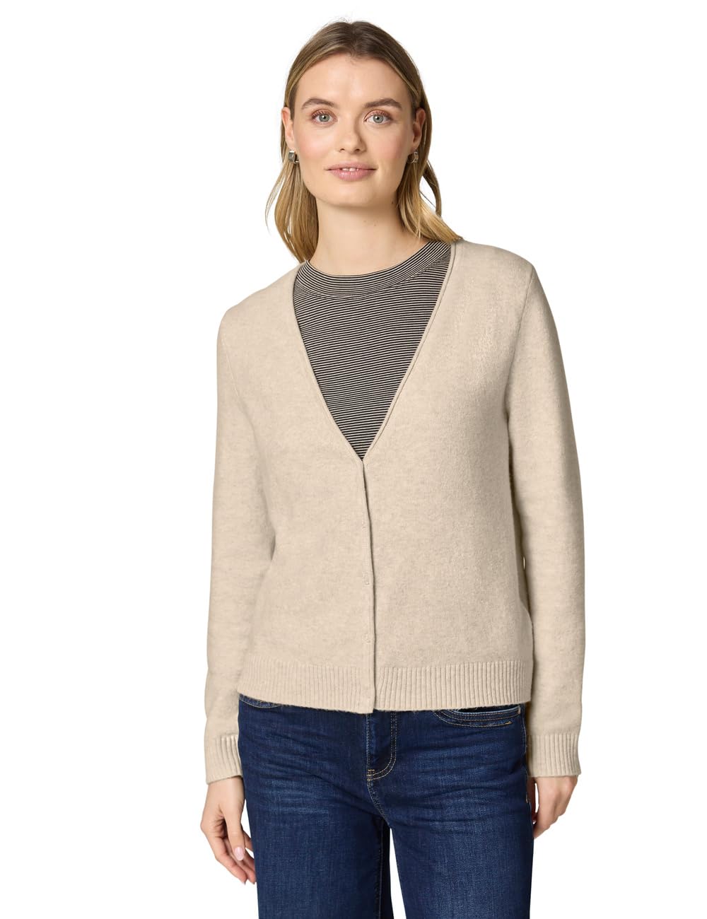 Street One Strickjacke Cardigan Cotton Beige Meliert V-Ausschnitt