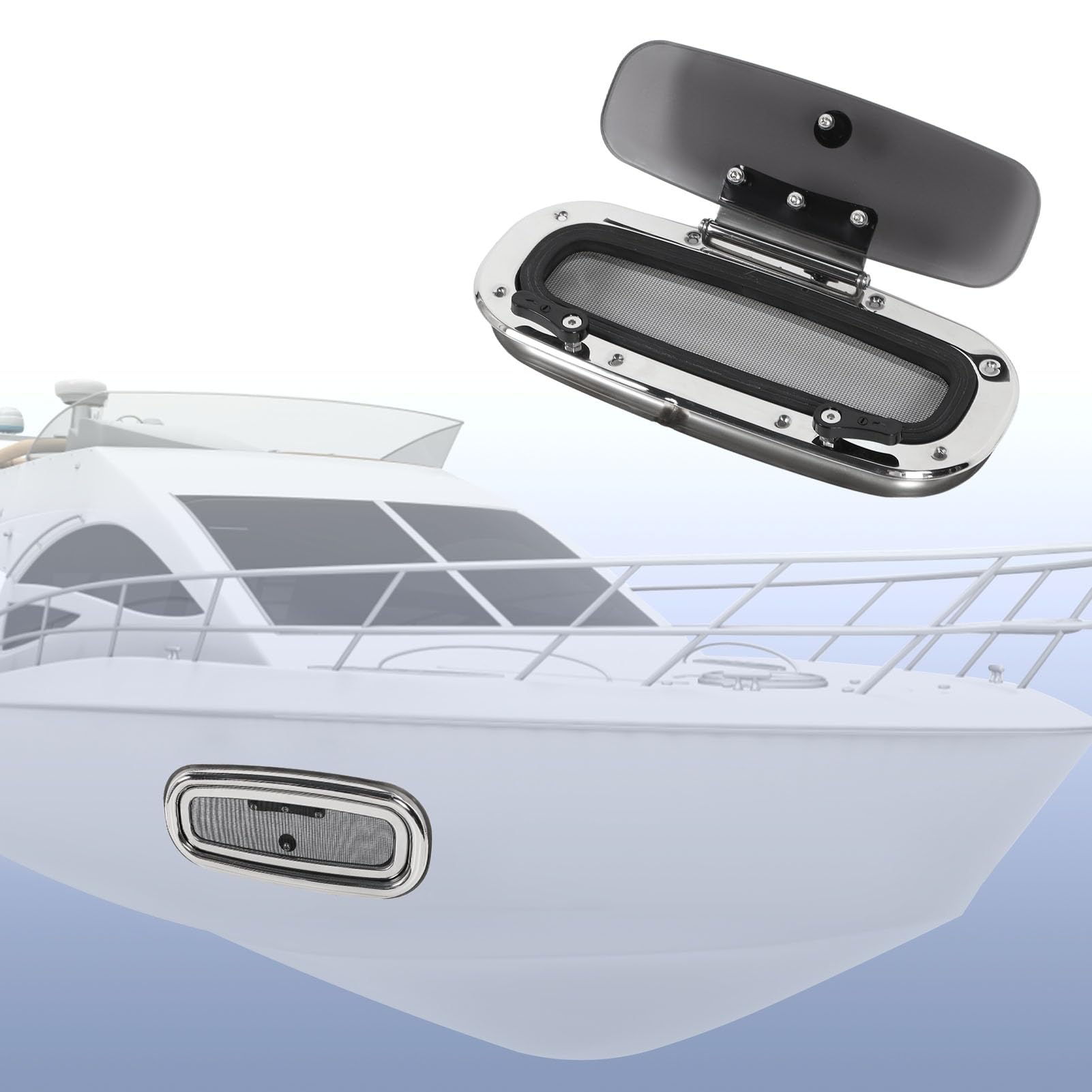 Dioche Portillo Portillo Ventana de Ojo de Buey para Barco 345 X 150 Mm de Acero Inoxidable a Prueba de Agua con Pantalla y Asa para Yates y Vehículos Recreativos