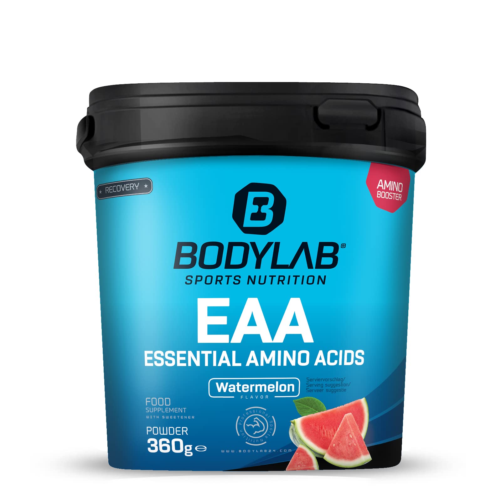 Bodylab24 EAA Essential Amino Acids Anguria 360g, 8 aminoacidi essenziali in alte dosi, tutti i BCAA & EAA inclusi, vitamina B6, EAA in polvere, delizioso gusto fruttato