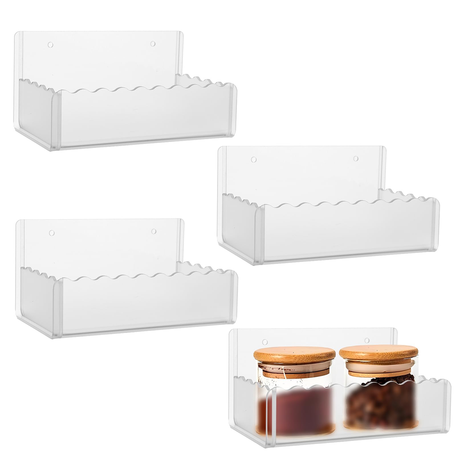 Photo 1 of Douildhaiy 6 inch Spice Rack Wall Mounted,4 Pack Spice Organizer Shelf for Stove Cabinet Pantry Door, Adhesive or Screw Hanging Wall Spice Shelf Storage Holder in Kitchen and RV - Frost Color