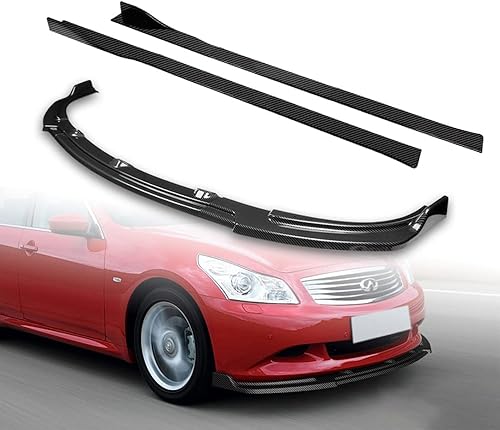 Juego de 9 piezas de parachoques delantero y extensiones de falda lateral compatible con Infiniti G37 Sedan 4DR 2010-2013, alerón de parachoques