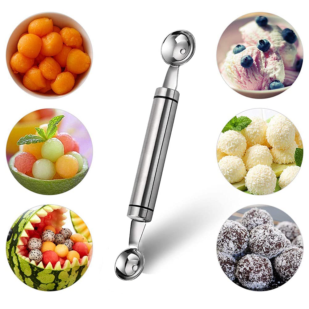 Outil de sculpture de fruits, outil de creusement de boule, outil de cuisine multifonction en acier inoxydable, outil de salade de bricolage, ensemble de 2 cuiseurs en acier inoxydable