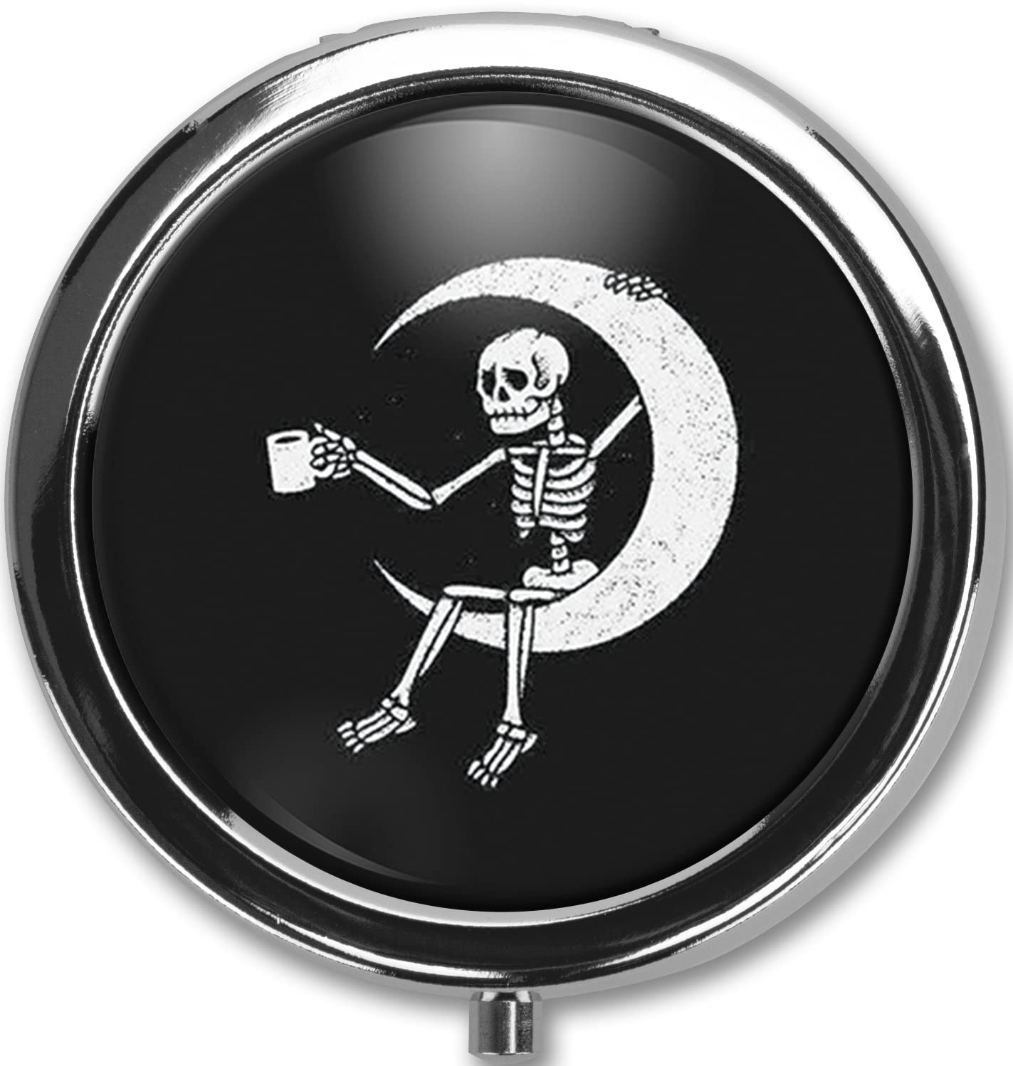 Pill Box Case Pillbox Holder Trinket Stash Box Arsenic Vintage Style Medicine Vitamin Pill Organizer Case (Skeletons on The Moon)