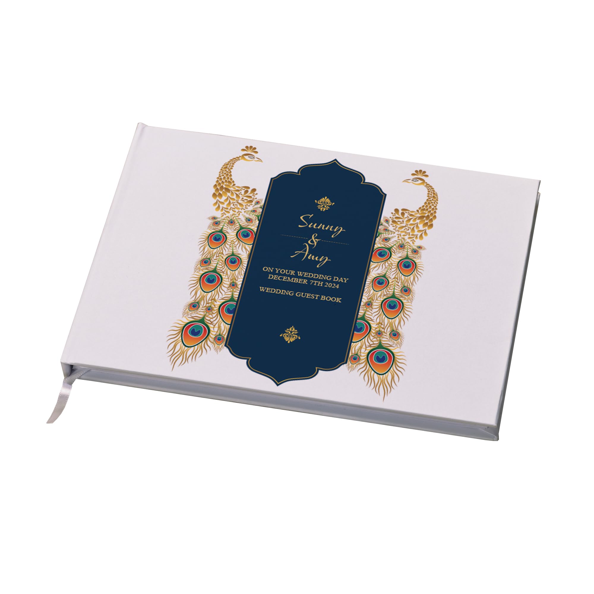 Ukgiftstoreonline White Personalised Indian Themed Wedding Guest Book