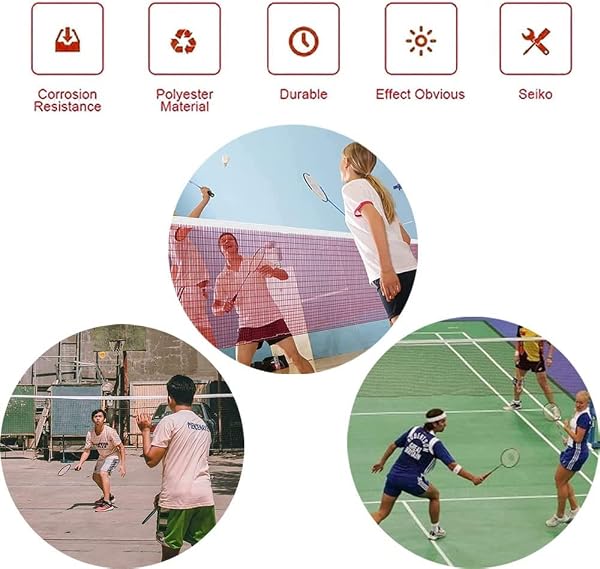 Filet de Badminton Portable, Filet de Volley-Ball de Tennis Pliable Réglable, Filet sans Noeud pour Jardin Plage Sports de Plein Air 6.1X0.76m Rouge - 5