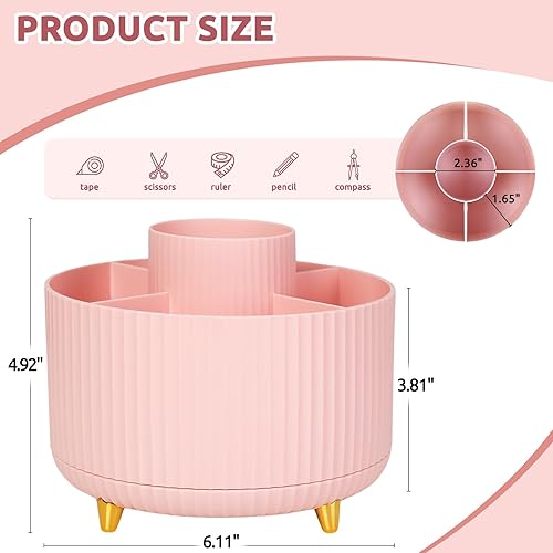 Miniatura 2 de Phyxin Portalápices giratorio de 360 grados para escritorio, 5 ranuras organizadores de escritorio y accesorios, bonita olla para oficina, escuela,
