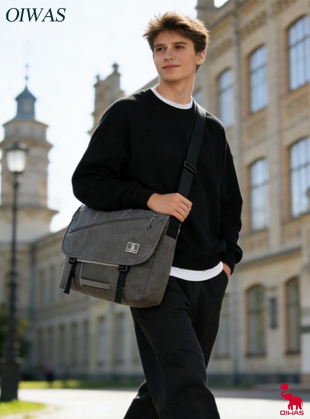 OIWAS Bandoleras Hombre Maletin Bolso Hombre Bandolera Bolsas mensajero para portátiles 15,6 Pulgadas para el Trabajo, la Escuela y los Viajes, Gris