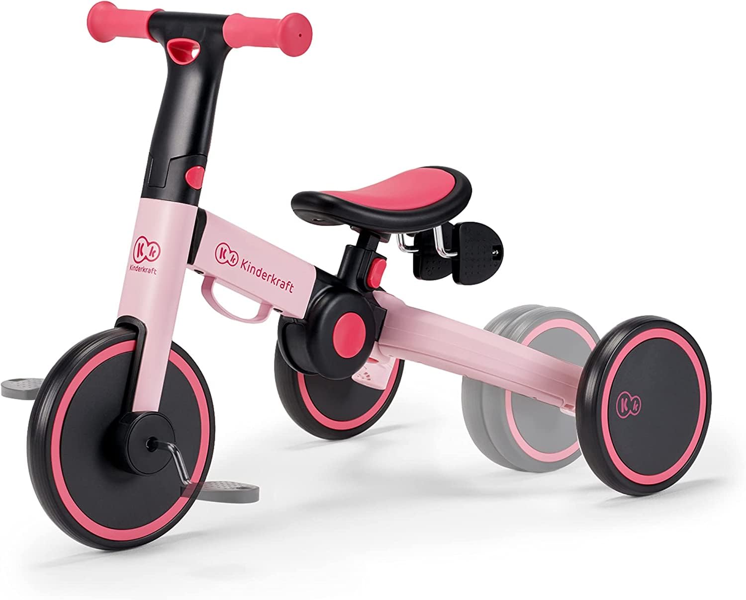 Kinderkraft Triciclo 3in1 4TRIKE, Mini bici, Carrello, Sella regolabile, Pieghevole, da 12 mesi a 5 anni, Rosa