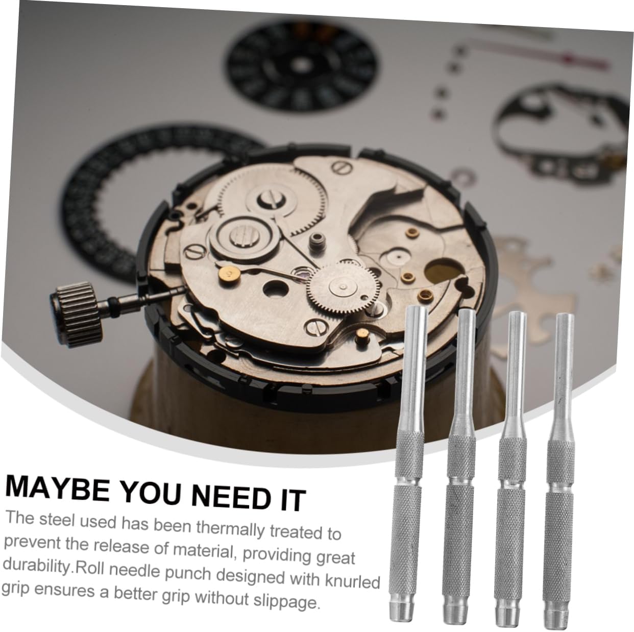 4pcs Pin Punch Set for Watch and Jewelry Repair Lightweight Hand Tool Knurled Grip for Easy Use Construction for Precision Removal