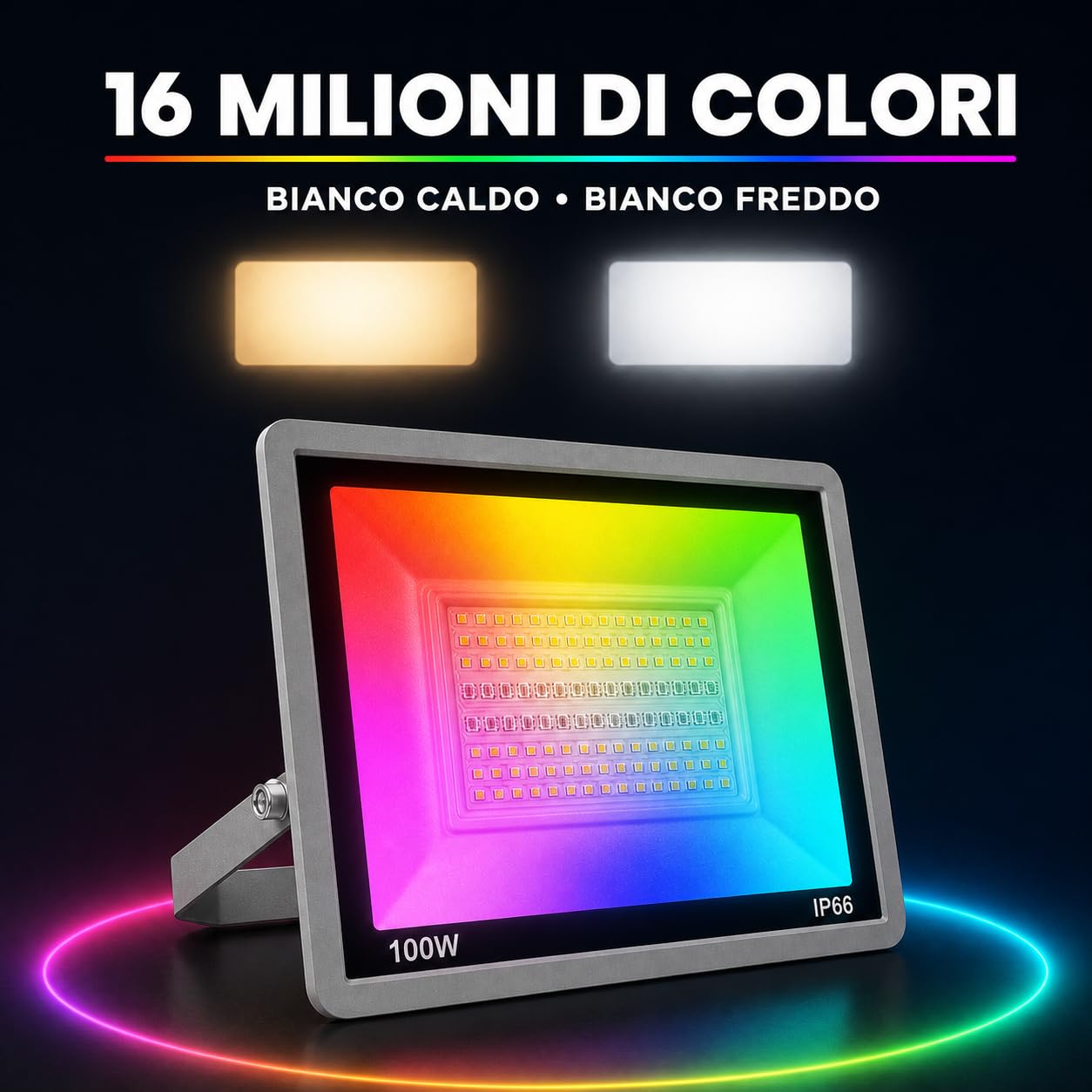 Faro led RGB 100 W Smart Wifi compatibile con Alexa e Google 10.000LM ideale per giardini, feste, Natale e Halloween