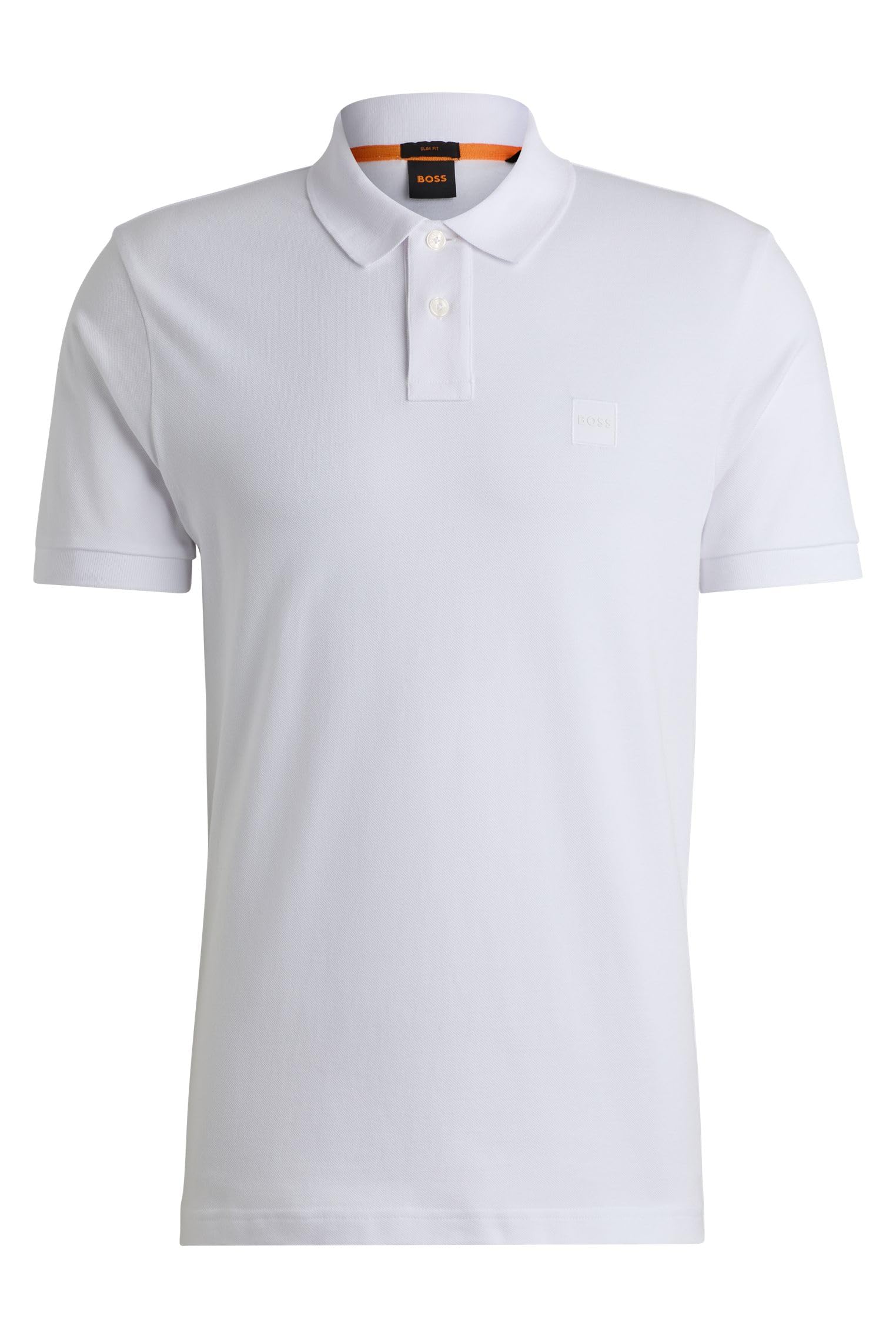 BOSS Męska koszulka polo z elastycznej bawełny z naszywką z logo, White100, L