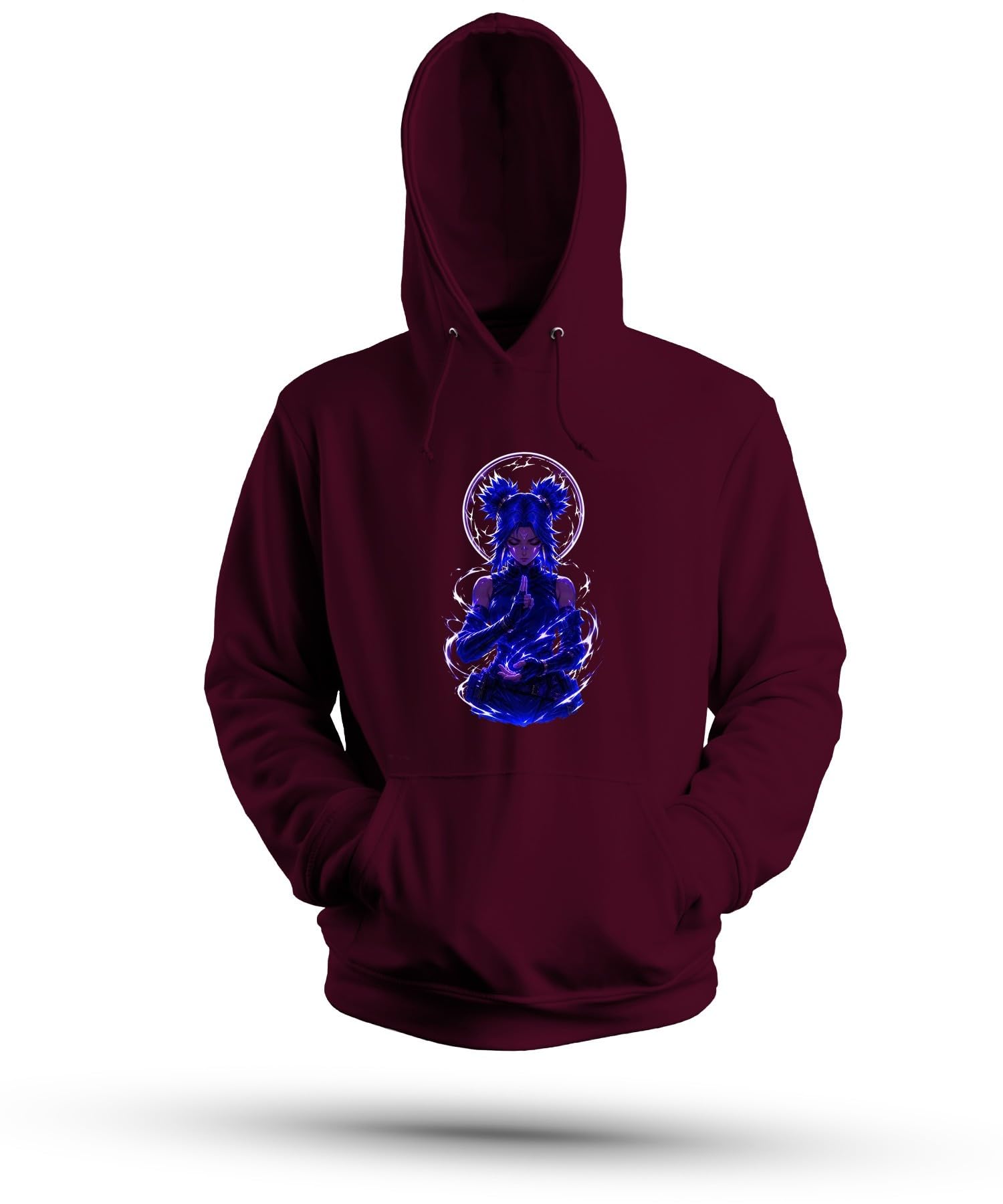 Anime dziewczęca niebieska energia Japonia Y2K bluza z kapturem | Manga Otaku Kunoichi Cyberpunk Cosplay Japońskie Sztuki Walki Mistyczne Sci-Fi Prezent Ponury
