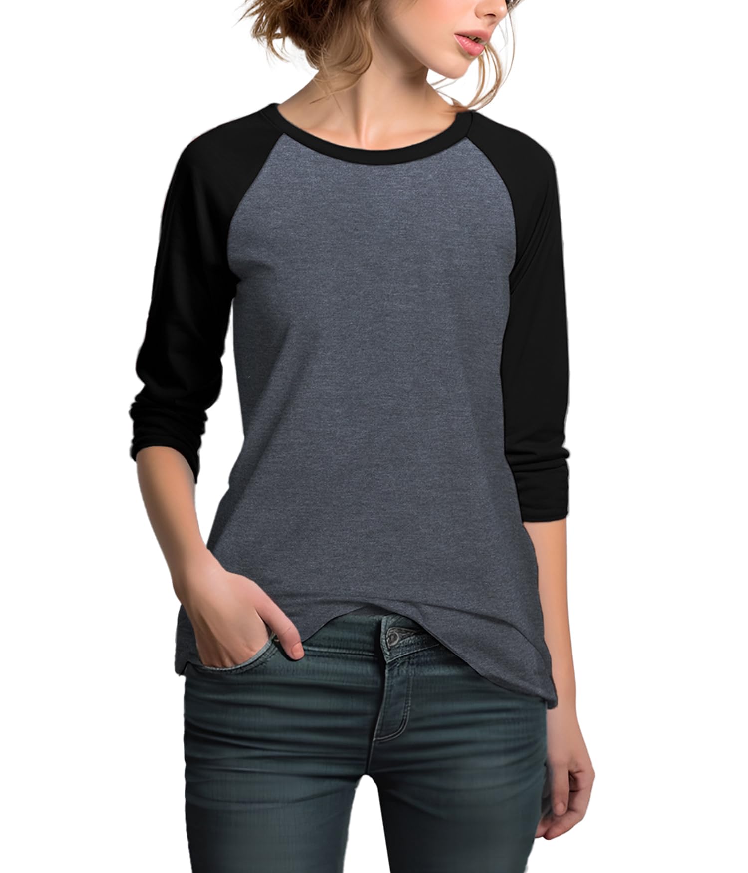 3/4 Sleeve Tops for Women - Casual Fashion Blouse Baseball Style Tees Three Quarter Raglan Shirt Women