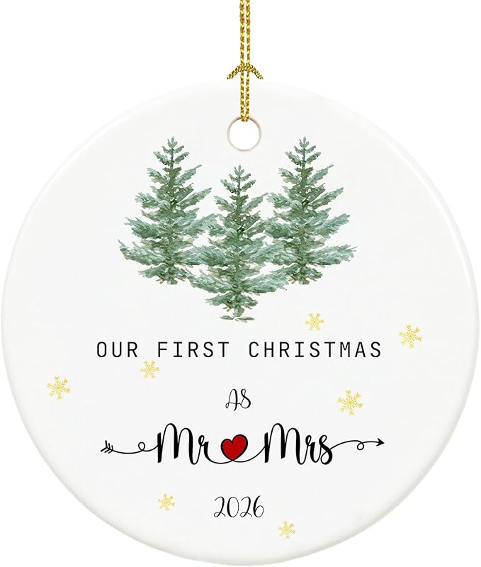 Our First Christmas Married Ornament 2026, Mr and Mrs Gifts, 1st Christmas Married Ornament 2026, 2.9" Ceramic Wedding Ornaments