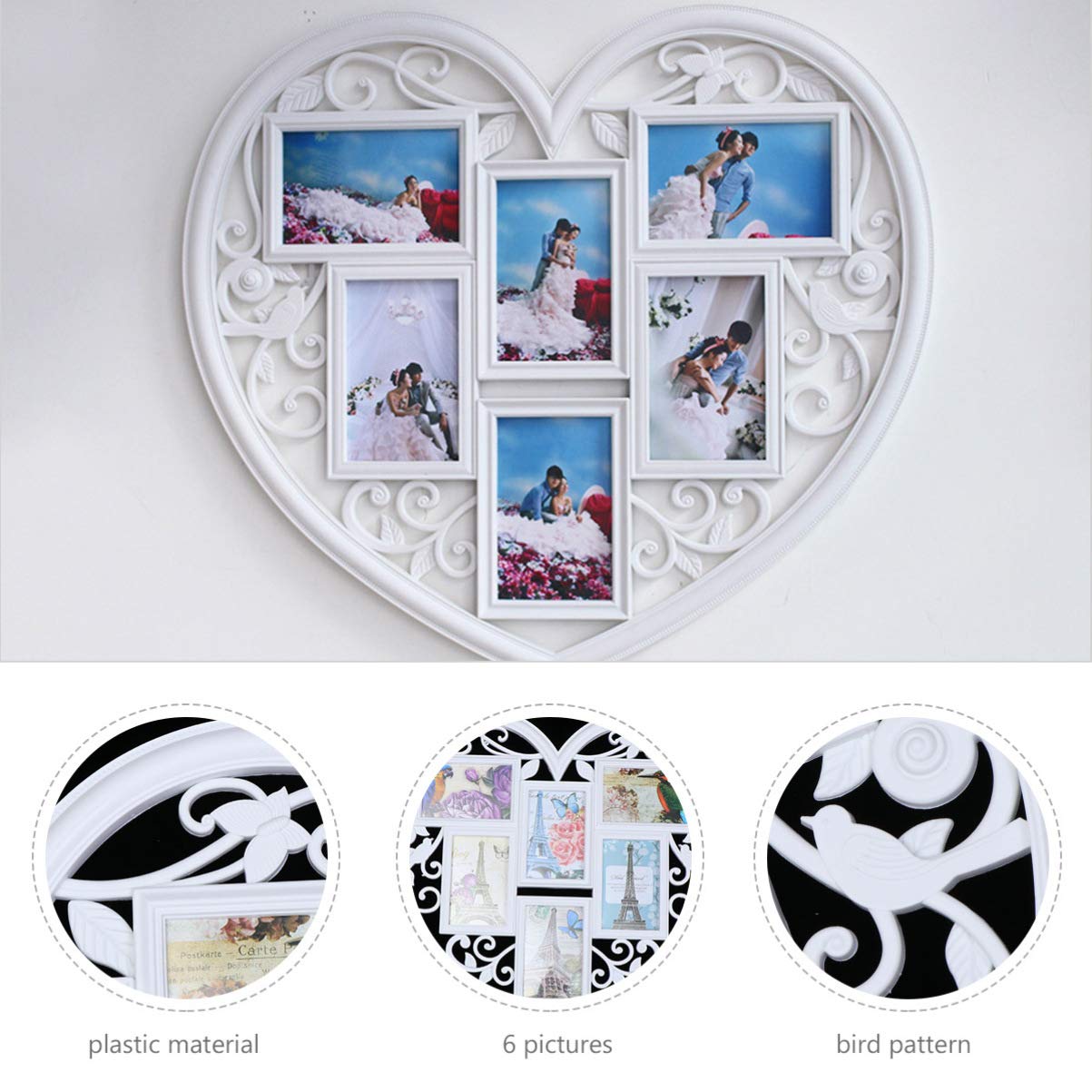 Fotorahmen mit Herz aus Kunststoff, Collage, Bilderrahmen, Wandbehang, Fotohalter, dekorativ für Fotoanzeige, 15,2 cm (weiß) Little Surprise