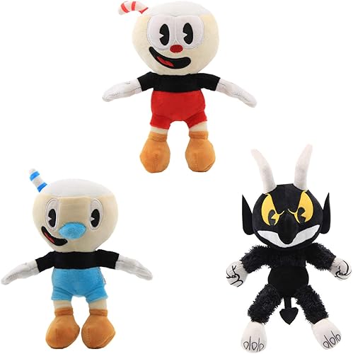uiuoutoy Juego de 3 figuras de peluche Red & Blue Cup & The Devil Boss