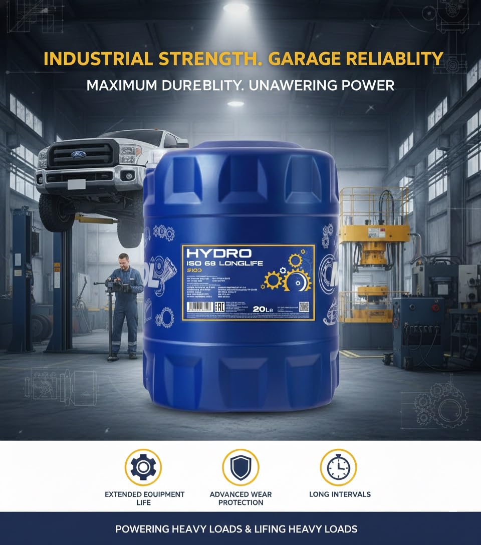 MANNOL 2103 Hydrauliköl ISO 68 HLP Longlife, DIN 51524-2, 20L | Mineralisches Hydrauliköl mit Verschleiß-, Oxidations- und Korrosionsschutz für Bau, Bergbau und Industrie, ISO 11158 HM